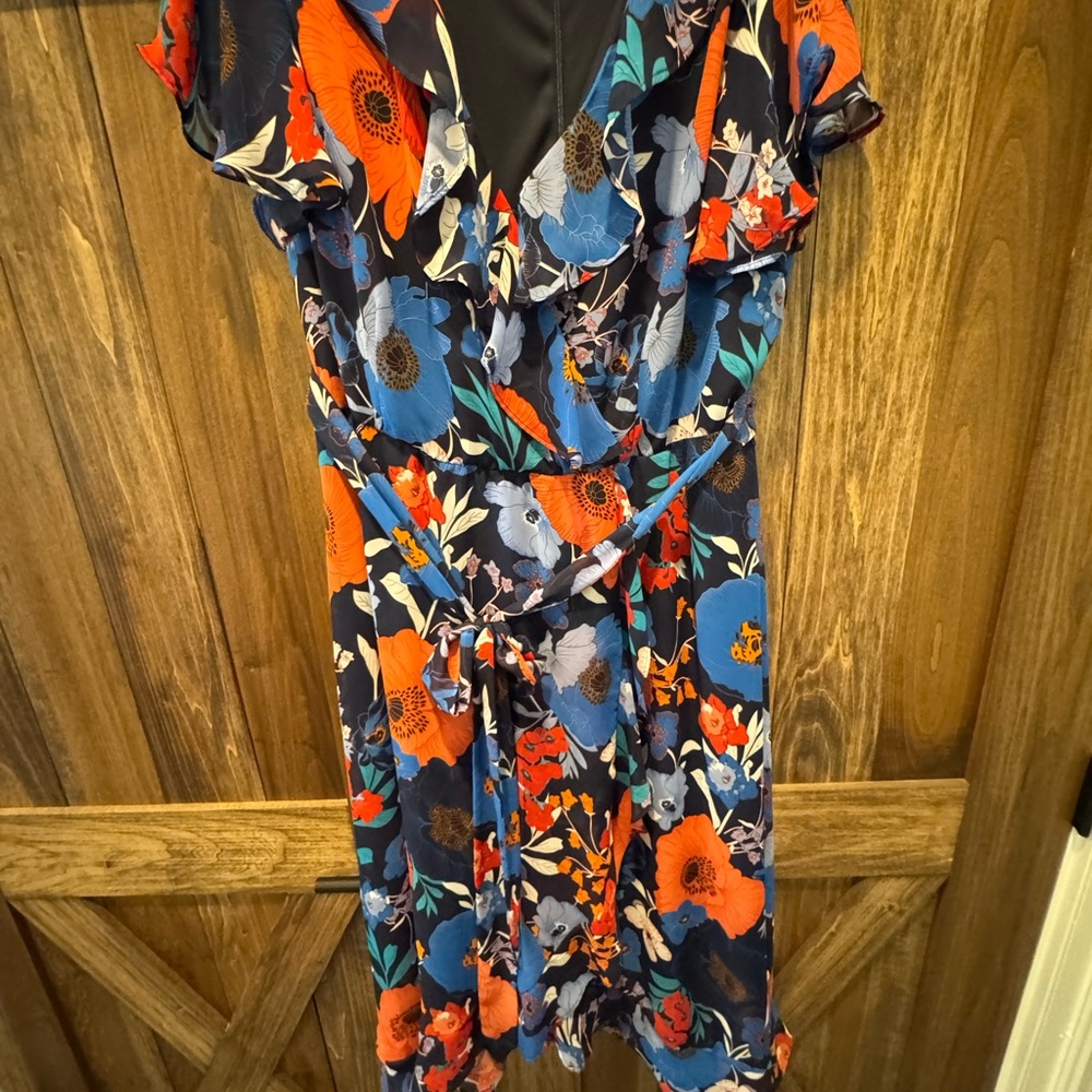 Lane Bryant Orange and Blue Flutter Sleeve Midi Sundress